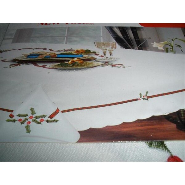 Fastfood ZC09008-60120 60 x 120 in. Embroidered Christmas Ribbon Cutwork Table Cloth FA2570282 - main